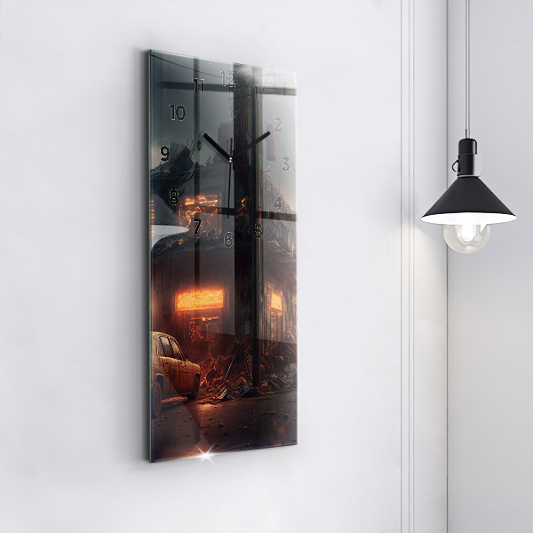 Modern vertical wall clock Apocalyptic building