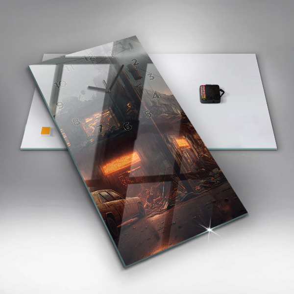 Modern vertical wall clock Apocalyptic building