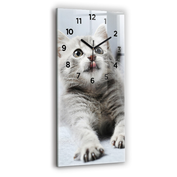 Modern vertical wall clock Cat on the couch