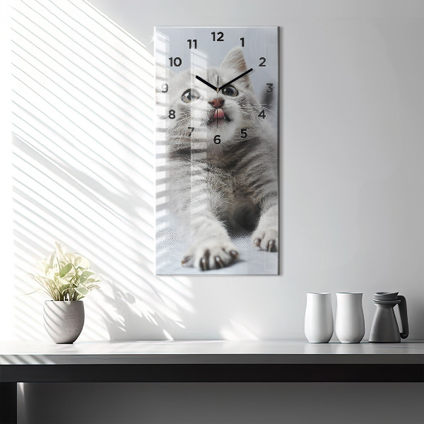Modern vertical wall clock Cat on the couch