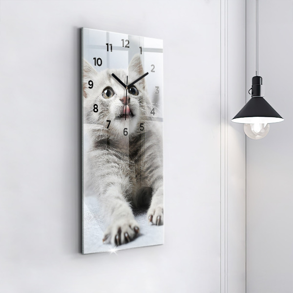 Modern vertical wall clock Cat on the couch