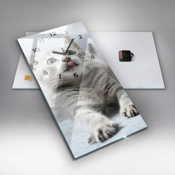 Modern vertical wall clock Cat on the couch