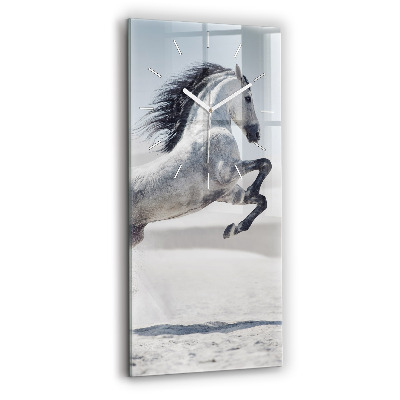 Modern vertical wall clock Galloping white horse