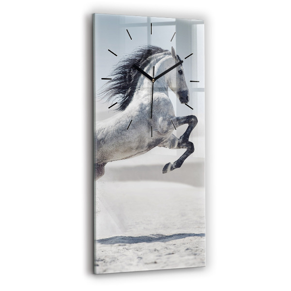 Modern vertical wall clock Galloping white horse