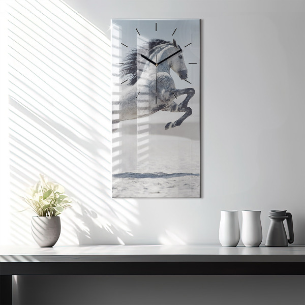 Modern vertical wall clock Galloping white horse