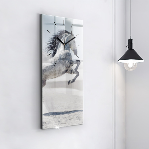Modern vertical wall clock Galloping white horse