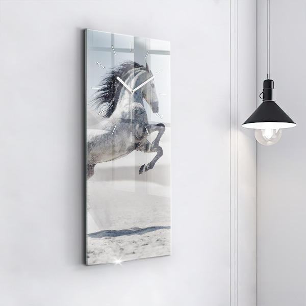 Modern vertical wall clock Galloping white horse