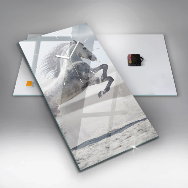 Modern vertical wall clock Galloping white horse