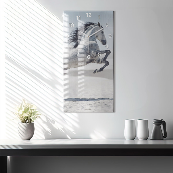 Modern vertical wall clock Galloping white horse
