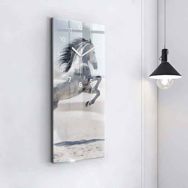 Modern vertical wall clock Galloping white horse