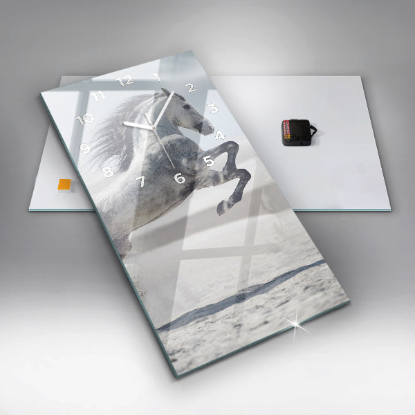 Modern vertical wall clock Galloping white horse