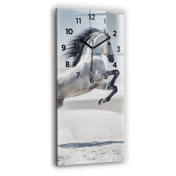 Modern vertical wall clock Galloping white horse