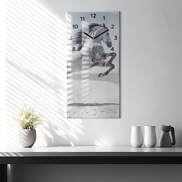 Modern vertical wall clock Galloping white horse