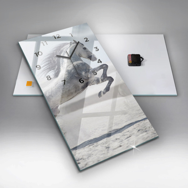 Modern vertical wall clock Galloping white horse