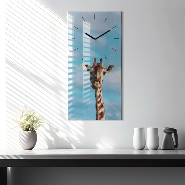 Modern vertical wall clock Giraffe head against the sky