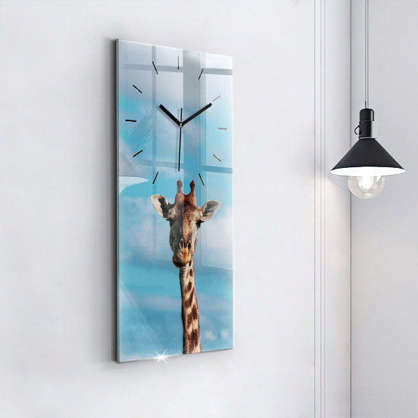 Modern vertical wall clock Giraffe head against the sky