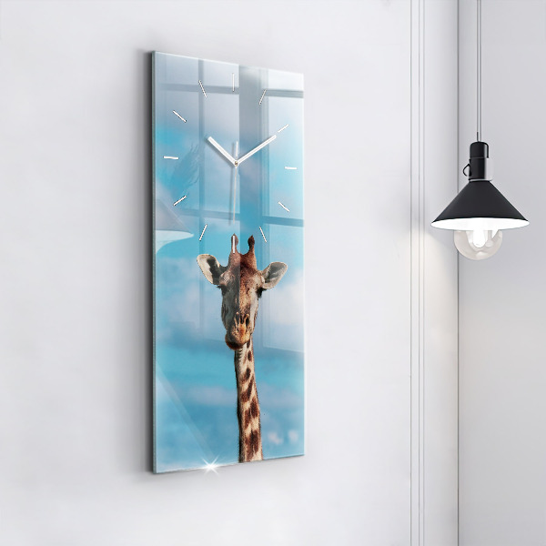 Modern vertical wall clock Giraffe head against the sky