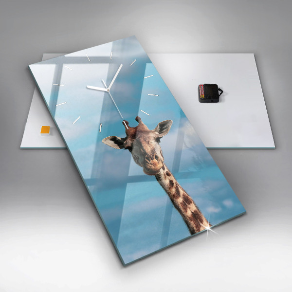 Modern vertical wall clock Giraffe head against the sky