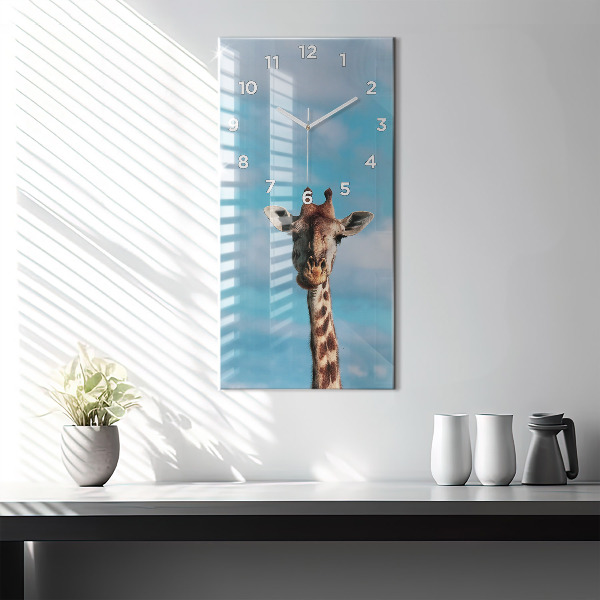 Modern vertical wall clock Giraffe head against the sky
