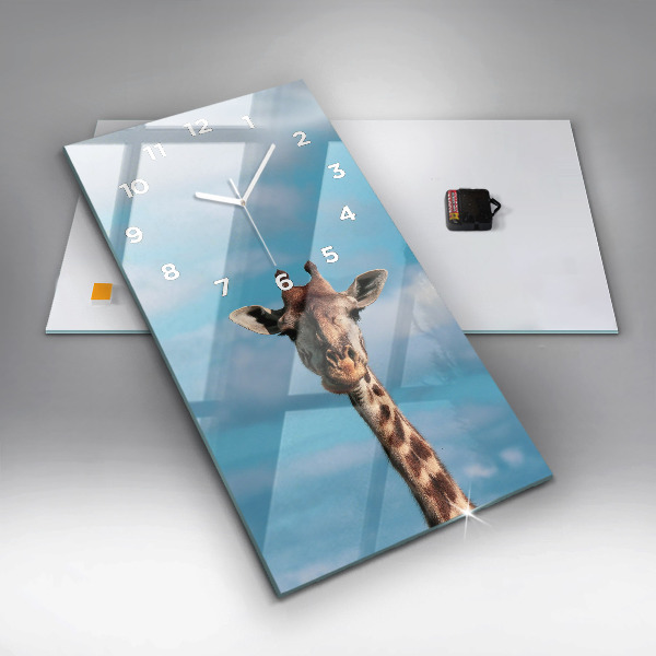 Modern vertical wall clock Giraffe head against the sky