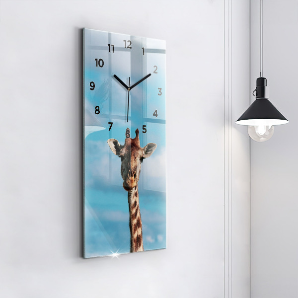 Modern vertical wall clock Giraffe head against the sky