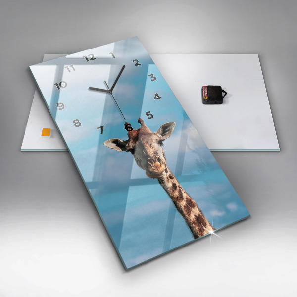 Modern vertical wall clock Giraffe head against the sky