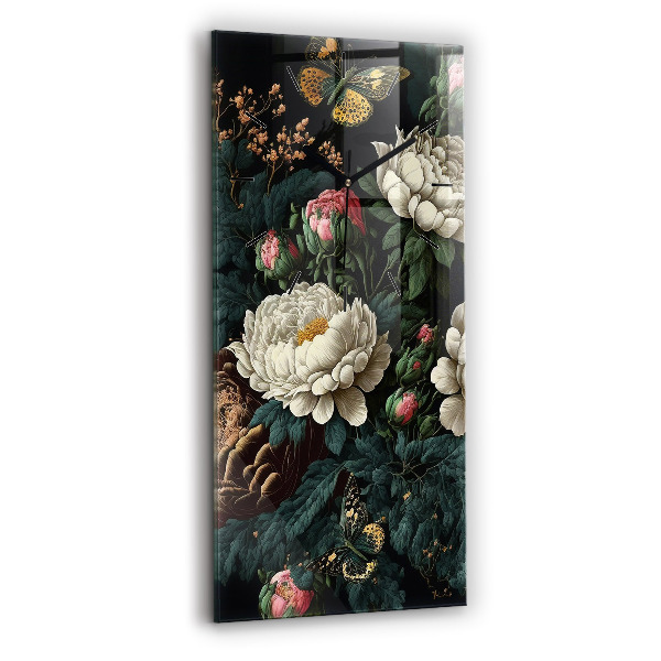 Modern vertical wall clock Flower and golden butterflies
