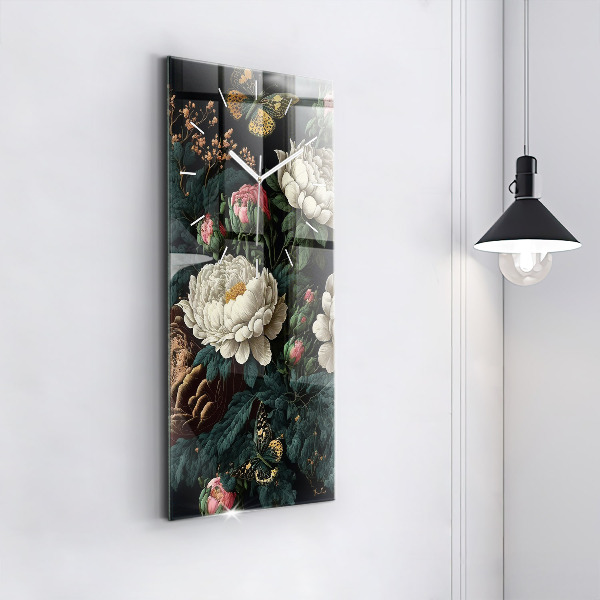 Modern vertical wall clock Flower and golden butterflies
