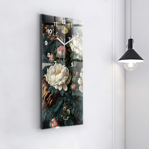Modern vertical wall clock Flower and golden butterflies