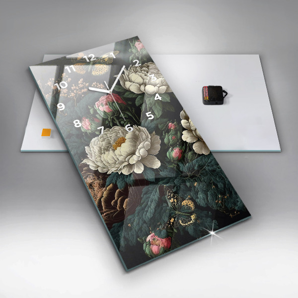 Modern vertical wall clock Flower and golden butterflies