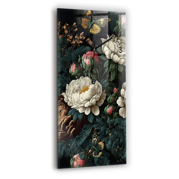 Modern vertical wall clock Flower and golden butterflies
