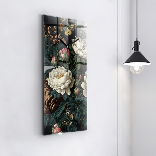 Modern vertical wall clock Flower and golden butterflies