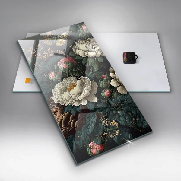 Modern vertical wall clock Flower and golden butterflies