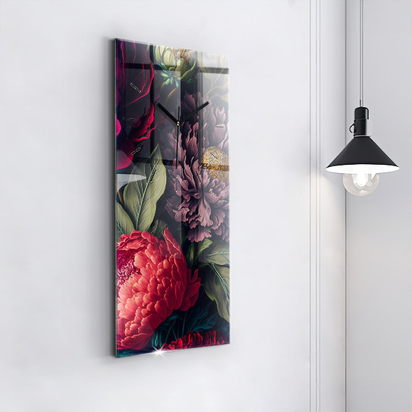 Modern vertical wall clock Vintage flower bouquet