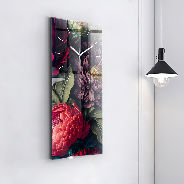 Modern vertical wall clock Vintage flower bouquet