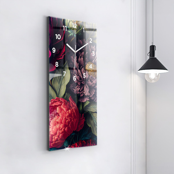 Modern vertical wall clock Vintage flower bouquet