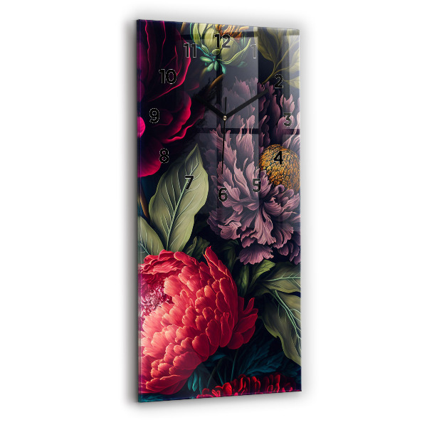 Modern vertical wall clock Vintage flower bouquet