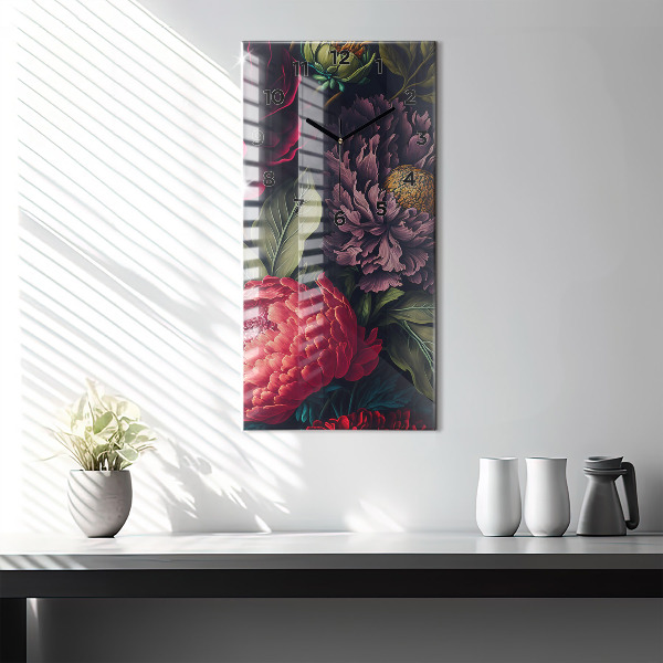 Modern vertical wall clock Vintage flower bouquet