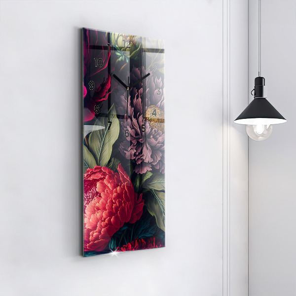 Modern vertical wall clock Vintage flower bouquet