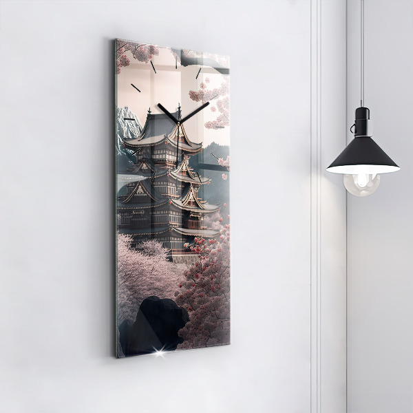 Modern vertical wall clock Tower and flowers in Asia