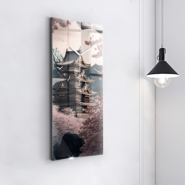 Modern vertical wall clock Tower and flowers in Asia