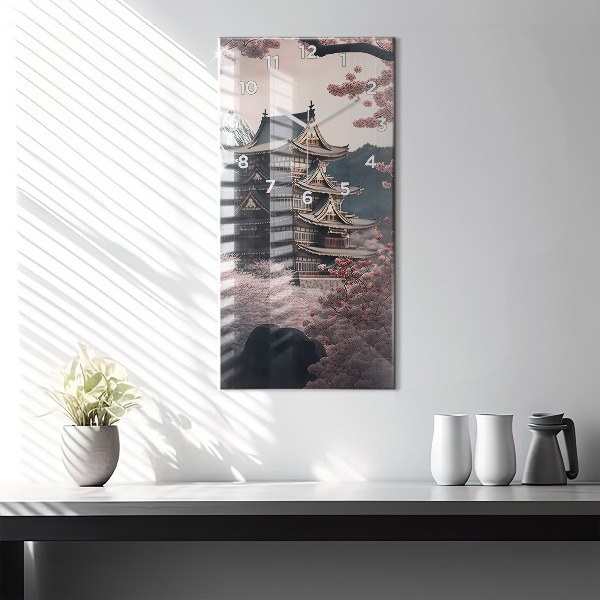 Modern vertical wall clock Tower and flowers in Asia