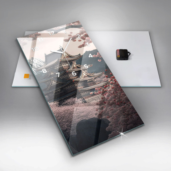 Modern vertical wall clock Tower and flowers in Asia