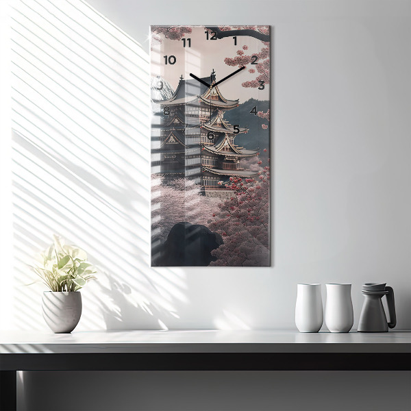 Modern vertical wall clock Tower and flowers in Asia