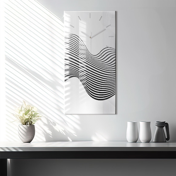 Modern vertical wall clock Black and white art