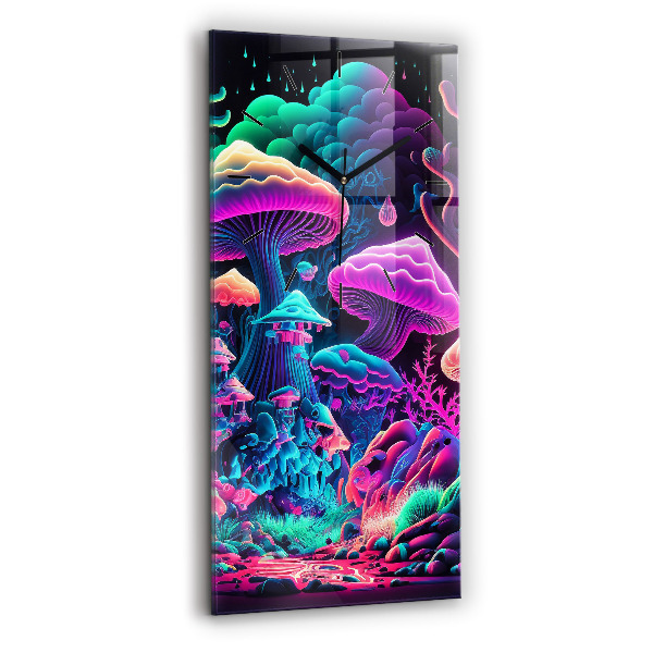 Modern vertical wall clock Neon mushrooms