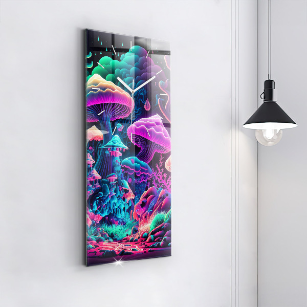 Modern vertical wall clock Neon mushrooms