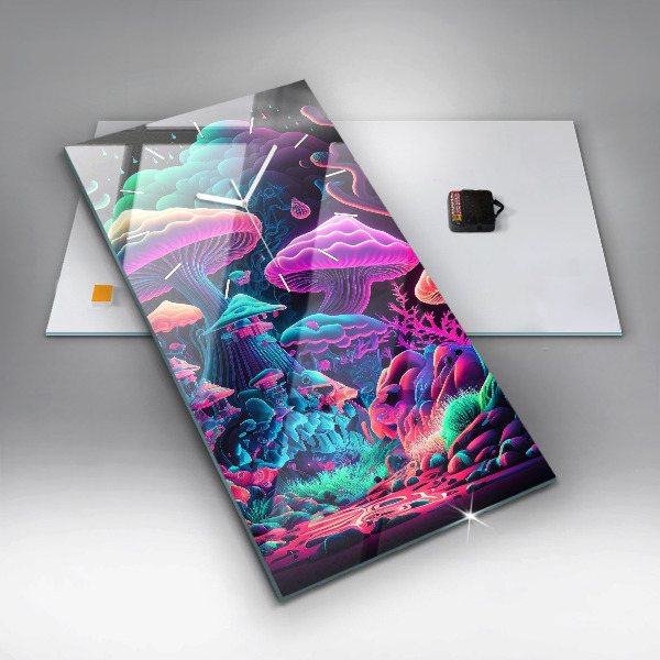 Modern vertical wall clock Neon mushrooms