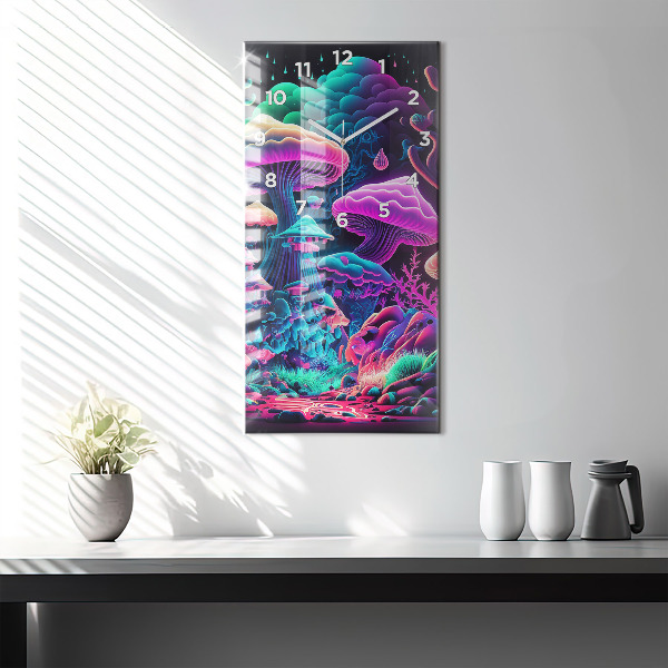 Modern vertical wall clock Neon mushrooms