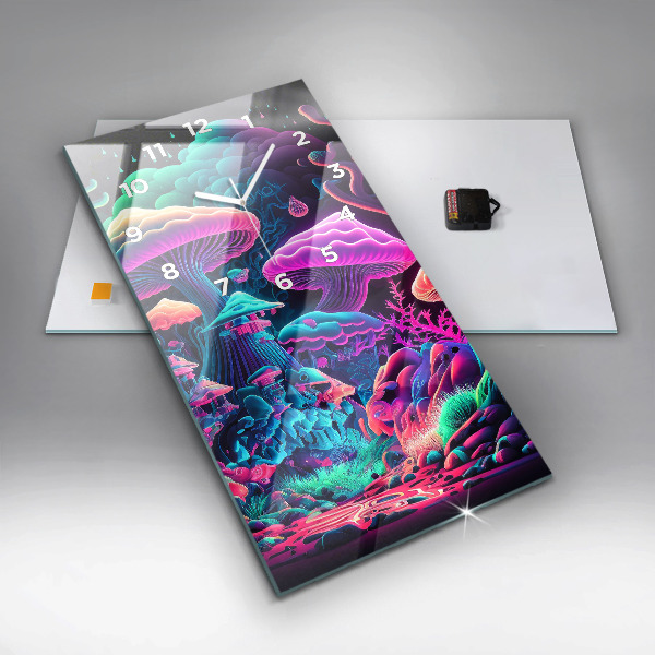 Modern vertical wall clock Neon mushrooms